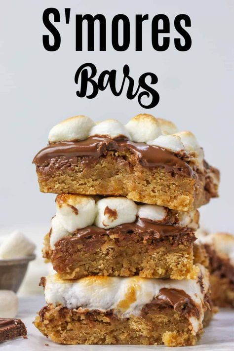 These easy homemade S'mores bar are the perfect summer dessert! They start with a graham cracker blondie and then topped with Hershey's milk chocolate bars and marshmallows. Toast them under your broiler for a S'mores dessert recipe your family will love! Best S’mores Bars, The Very Best S’mores Bars, Graham Cracker Bars, Smores Cookies Bars, Chocolate Bar Recipe, S Mores Bars, Smore Recipes, Homemade Graham Crackers, Bar Food