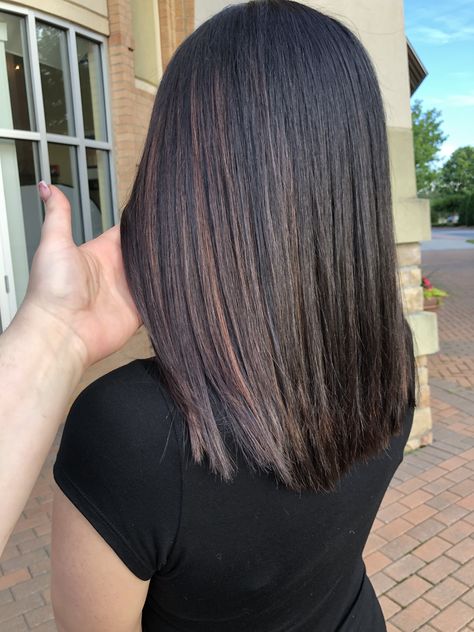 Dark Chocolate Brown Hair Straight, Black Hair With Highlights Bob, Short Black Hair With Highlights Caramel, Straight Dark Brown Hair With Highlights, Dark Brown Straight Hair, Ombre Hair Color For Brunettes, Straight Hair Highlights, Hair Caramel, Hair Dye Tips