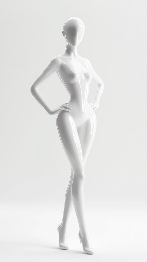 A high-fashion white female mannequin in a bold, artistic pose with strong, confident body language, like a model on a runway, standing on a plain white background, 3D rendering, high detail, photorealistic, no material or texture assigned. --ar 9:16 --v 6.1  author: https://www.midjourney.com/explore?user_id=4b4205a2-4170-41df-bc09-f4896da79650 Women Figure Poses, Confident Pose Reference, Mannequin Photoshoot, Feminine Reference, Mannequin Poses, Shoulder Pose, Pose Mannequin, Mannequin Drawing, Body Background