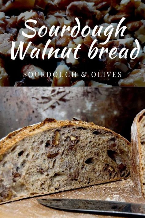 Recipe for sourdough walnut bread Cinnamon Walnut Sourdough Bread, Lavender Sourdough, Chocolate Sourdough Bread Recipe, Walnut Sourdough Bread, Bread With Garlic, Walnut Bread Recipe, Whole Wheat Sourdough, Oven Bread, Dutch Oven Bread