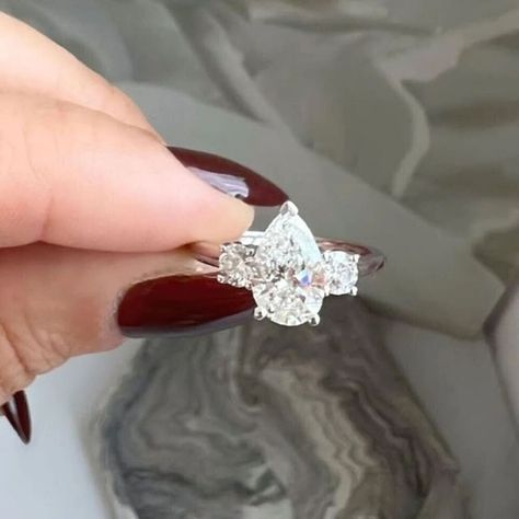 Looking for the perfect engagement ring? Check out our lab-created diamond rings! 💍💎 Available in pear, radiant and emerald cut, in both platinum and white gold bands. Customize with your preferred metal and size. Signed and certified by IGI and GIA.  #eBay #eBayStore #eBaySeller #Diamond #LabCreated #India #GIA #Ring #Engagement #Wedding #WhiteGold #EngagementRing #Pear #Excellent #Platinum #Beauty #NotEnhanced #IGI #MothersDay #Anniversary Three Stone Pear Engagement Rings, Three Diamond Engagement Ring, Lab Grown Engagement Ring, Pear Shaped Diamond Engagement Rings, Lab Created Diamond Rings, Family Ring, Pear Shaped Engagement Rings, Lab Diamond Engagement Ring, Cvd Diamond