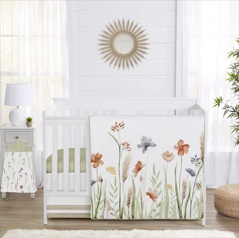 Watercolor Floral Garden Sage Green 4 Piece Crib Bedding Set by Sweet Jojo Designs Sage Green Watercolor, Girl Nursery Crib, Crib Bed Skirt, Garden Sage, Floral Crib Bedding, Crib Comforter, Baby Crib Bedding Sets, Crib Bedding Girl, Crib Toddler Bed