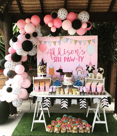 Addison’s Adopt a Pet Party | CatchMyParty.com Adopt A Pet Party, Puppy Party Theme, Dog Themed Birthday Party, Pet Party, 5th Birthday Party, Puppy Birthday Parties, 5th Birthday Party Ideas, Puppy Birthday, Dog Birthday Party