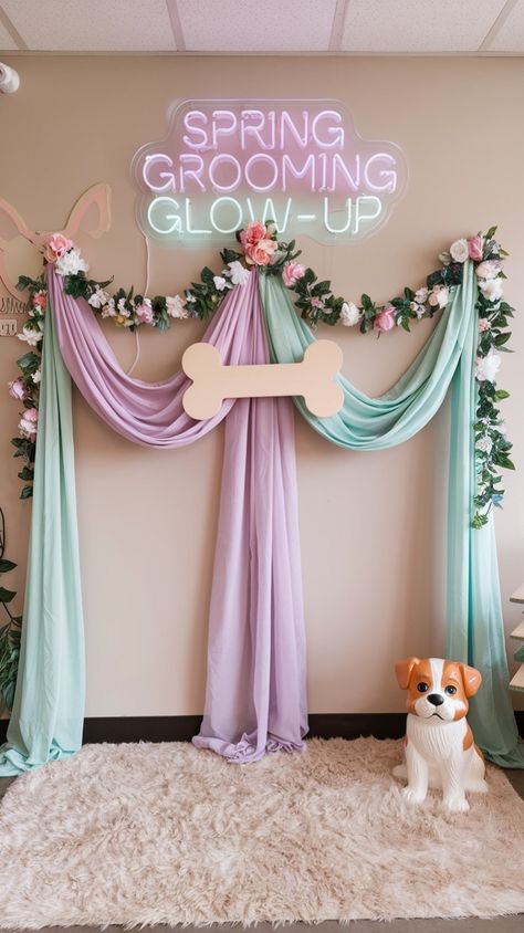 Turn your dog grooming salon into an Instagrammable haven! 📸🐾 Learn how to create cute seasonal photo booths, pastel-colored backdrops, and stylish pet portrait stations that will have customers snapping pics! 🌸🐶 #DogGroomingSalonIdeas #PetGroomingShop #DogGroomingStation #SpringSalonDecor Dog Grooming Salon Ideas, Dog Boutique Ideas, Pet Grooming Shop, Grooming Salon Ideas, Dog Grooming Shop, Dog Grooming Salons, Grooming Shop, Grooming Salon, Pastel Colour Palette