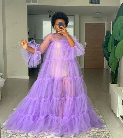 Lavender Women Puffy Sleeve Tulle Dresses Long Sleeve Sheer Tulle Dress Plus Size Women Maxi Wear Birthday Party Gown Custom|Dresses| - AliExpress Tulle Dress For Plus Size, Maxi Tulle Dress, Plus Size Puffy Dress, Plus Size Lavender Outfits, Plus Size Sheer Dress, Purple Puff Dress, Dress For Birthday Photoshoot, Plus Size Tulle Dress, Puffy Tulle Dress