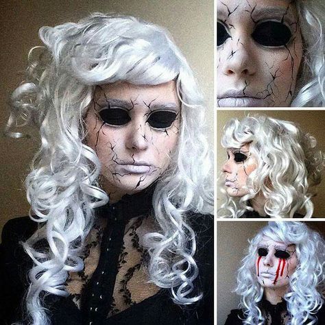 Creepy Doll Makeup, Extreme Make-up, Carnaval Make-up, Porcelain Doll Makeup, Creepy Halloween Makeup, Doll Halloween Costume, Broken Doll, Old Makeup, Horror Makeup