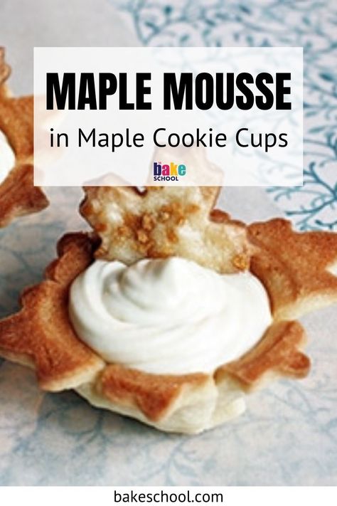 Maple mousse paired with slightly salty maple cookie cups. This easy recipe makes the most of maple syrup that is produced locally in most parts of Quebec. #maplesyrup #maplemousse #easydessert Maple Mousse Recipe, Maple Mousse, Maple Pudding, Heart Cookies Recipe, Maple Desserts, Mousse Desserts, Autumn Foods, Pie Designs, Maple Cookies