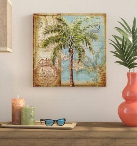 Tropical Palm Wall Art Ideas for the #tropical #beachcottagestyle home... featured on completely-coastal.com Hawaiian Wall Art Decor, Tommy Bahama Artwork, Islamorada Wall Art, Tropical Picture Frame, Palm Tree Framed Wall Art, Tree Graphic, Living Room Prints, Bathroom Wall Art, Palm Trees