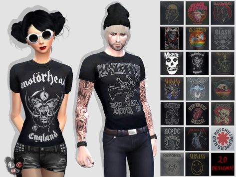 The Sims Resource - JaccBurke's Rock Band T-Shirts 80s Rock Concert Outfit, 80s Rock Concert, Outfit Band, Rock Concert Outfit, Sims 4 Cc Goth, Goth Male, Sims 4 Male, Concert Outfit Rock, Rock Band Shirts