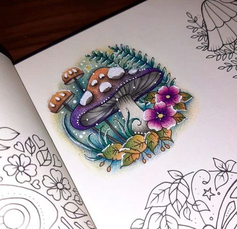 Magical Worlds Johanna Basford, Zentangle Mushrooms, Johanna Basford Small Victories, Small Victories Johanna Basford, Joanna Basford Secret Garden, Enchanted Forest Coloring Book Johanna Basford, Johanna Basford Books, Colored Pencil Art Projects, Enchanted Forest Coloring Book