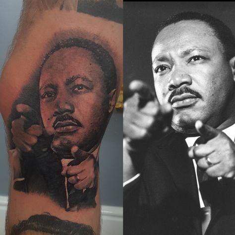 Martin Luther King Tattoo, Back Ear Tattoo, King Portrait, King Tattoo, Egyptian Tattoo Sleeve, Black Art Tattoo, King Tattoos, Mlk Jr, Egyptian Tattoo