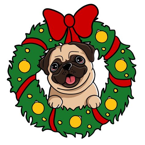 Christmas Dog Drawing, Christmas Decorations Drawings, Pug Drawing, Christmas Dogs Funny, Pug Illustration, Christmas Pug, Minnie Mouse Birthday Cakes, Pug Christmas, What Is Christmas