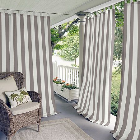 The Highland Stripe indoor/outdoor curtains are the perfect solution for any outdoor or patio space. These versatile window panels are water repellant, mold, mildew, and fade resistant. Tab top header features adhesive loop fastening for effortless hanging in any space. Curtains are 50 inches wide by 84, 95 or 108 inches long. 100% polyester. Sold as a single panel. Easy care, machine washable. The Highland Stripe indoor/outdoor curtains are the perfect solution for any outdoor or patio space.Th Outdoor Panels, Cute Curtains, Tab Top Curtains, Patio Curtains, Decor Pillows, Outdoor Curtains, Patio Spaces, Diy Patio, Home Fashion