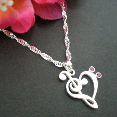 Treble & Bass Clef Heart Necklace - Sterling Silver - Heart Music Note Necklace Pendant on Etsy, $39.00 Music Themed Jewelry, Music Note Jewelry, Music Note Heart, Guitar Jewelry, Necklace Music, Music Note Necklace, Music Heart, Bass Clef, Musical Jewelry