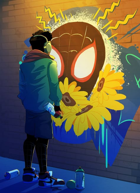 Sunflower Spiderverse, Sunflower Spiderman, Spider Man Into The Spiderverse, Spiderman Into The Spiderverse, Image Spiderman, Miles Spiderman, Spider Man Into The Spider Verse, Into The Spiderverse, Miles Morales Spiderman