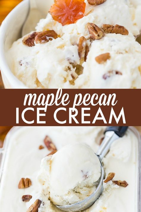 No-Churn Maple Pecan Ice Cream - Creamy, sweet with a little bit of crunch, you'll love the flavour the maple syrup adds to this ice cream recipe. No Churn Maple Ice Cream, Homemade Maple Ice Cream, Maple Bacon Ice Cream Recipe, Homemade Butter Pecan Ice Cream Recipes, Butter Pecan No Churn Ice Cream, Healthy Chocolate Ice Cream, Maple Walnut Ice Cream, Maple Ice Cream, Maple Desserts