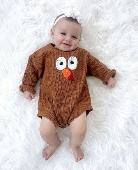 In our opinion, this is one of the Thanksgiving sweater ideas for babies that you can go for. The sweater boasts warm orange with a hint of brown tone, which is the typical color of fall and Thanksgiving. #ThanksgivingOutfit #ThanksgivingFashion #ThanksgivingDayLook #FamilyGatheringStyle #ThanksgivingDinnerOutfit #StylishThanksgiving #HolidayOutfitInspiration #ThanksgivingAttire #ThanksgivingOutfitIdeas #TrendyThanksgiving #OutfitForThanksgiving First Thanksgiving Outfit Girl, Newborn Thanksgiving Outfit, Baby First Thanksgiving, Baby Thanksgiving Outfit, Thanksgiving Baby Outfit, Tank Top Jumpsuit, Thanksgiving Dinner Outfit, Holiday Outfit Inspiration, Thanksgiving Baby Outfits