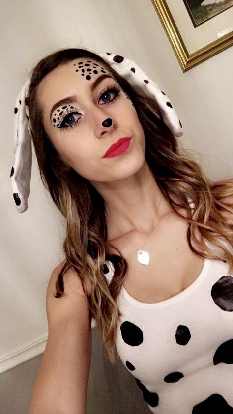 halloween dalmation makeup #halloween2017 #halloweenmakeup Dalmatian Face Makeup Women, Easy Dalmation Makeup, Dalmation Face Paint Women, Womens Dalmation Costume, 101 Dalmations Makeup, Dalmatian Face Makeup, Dalmation Makeup Women, Diy Dalmation Costume Women, Dalmatian Costume Women's