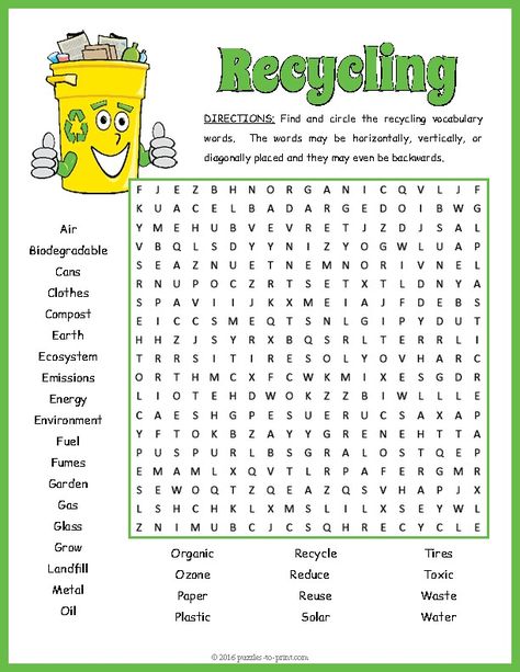 Recycling Activities For Kids, Earth Day Worksheets, Recycling For Kids, Recycling Activities, Puzzle Worksheet, Earth Day Activities, Printable Puzzles, World Environment Day, Environment Day