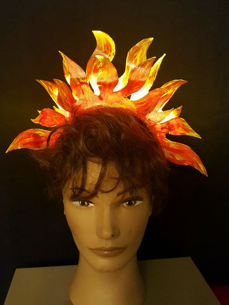 Fire Hair Accessories, Fire Element Costume Ideas, Flame Headpiece, Sunset Costume, Flame Crown, Fire Headband, Fire Headpiece, Fire Costume Women, Fire Element Outfit