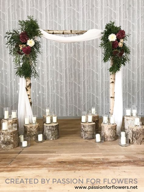 Birch Wedding Arch, Winter Wedding Arch, Photowall Ideas, Birch Wedding, Wedding Arch Rustic, Rustic Wedding Decorations, Rustic Wedding Ceremony, Modern Wedding Flowers, Wedding Ceremony Arch