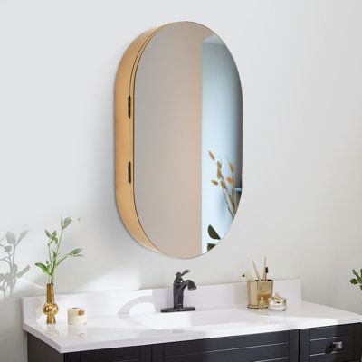 The white colour scheme with smooth lines makes the whole product full of modernity and fashion, which can be adapted to various decorative styles, adding beauty to your bathroom and bedroom. Our wall storage cabinet mirror can help you store your cosmetics, bathroom products, and so on, save your bathroom space, and help your makeup at the same time, the double advantages help you improve the taste of life as well as enjoy the neat environment! | Ebern Designs Oval Bathroom Mirror Cabinet yello Bathroom Mirror Ideas Small Spaces, Mirror Medicine Cabinet Bathroom, Bathroom Mirror Cabinet Ideas, Recessed Medicine Cabinet Mirror, Bathroom Mirror With Storage, Bathroom Cabinet Mirror, Oval Bathroom Mirror, Small Bathroom Mirrors, Mini Bathroom