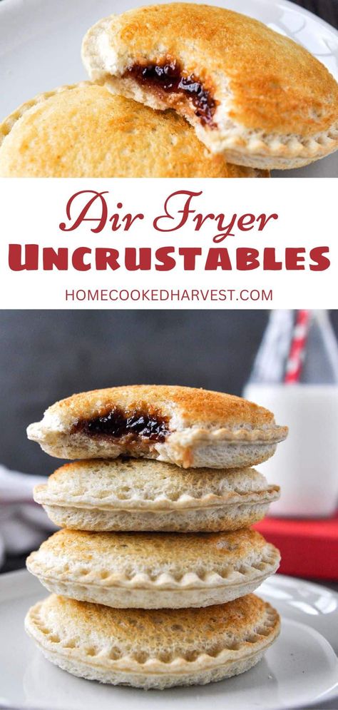 Air Fryer Uncrustables come out toasty on the outside and gooey on the inside. Air fried Uncrustables are the most delicious and easy sandwiches for a quick lunch that will put a smile on your kids faces. Airfryer Uncrustables, Quick And Easy Lunch Recipes Air Fryer, Biscuit Sandwiches Air Fryer, Air Fried Uncrustable, Fried Pb&j Sandwiches Air Fryer, Air Fryer Recipes Sandwiches, Can Biscuits In Air Fryer, Fast Air Fryer Snacks, Simple Air Fryer Desserts