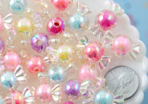 Diy Glass Beads, Resin Crafting, Candy Beads, Beads Candy, Beads Hair, Pastel Beads, Pastel Candy, Craft Stash, Chocolate Treats