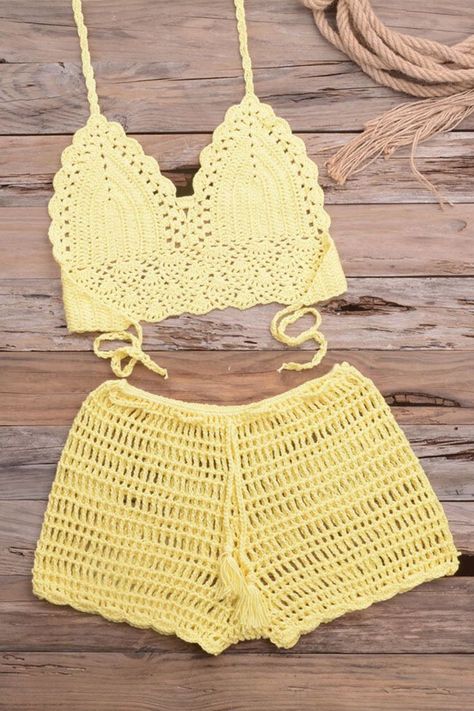 Women Summer Sexy Crochet Hollow Out Backless Halter Holiday Bikini For Ladies and Women Crochet Swim, Swimsuits Outfits, Push Up Swimsuit, Cut Out Top, Swim Skirt, Swimsuits Halter, Romper With Skirt, Swim Dress, Cozy Sweaters