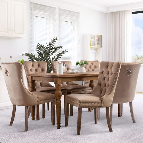 SoarFlash Velvet Dining Chairs Set of 6, Tall Back Side Chair, Modern Upholstered High-end Tufted Side Chair with Button Back Ring, S Tufted Side Chair, Tufted Dining Chairs, Dining Chairs Set, Well Decor, Velvet Dining Chairs, Furniture Dining Chairs, Colorful Furniture, Seat Pads, Kitchen Dining Furniture