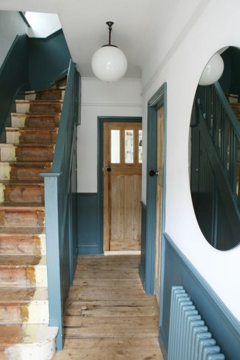 Under Stair Garden, 1930s Hallway, Stair Garden, Stairs And Hallway Ideas, Blue Hallway, Under Stair, Hallway Paint, Victorian Hallway, Stairway Decorating