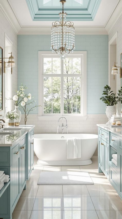 Green Bathroom Decor Seafoam Green Bathroom Decor, Vintage Beach Bathroom, Soft Green Bathroom Ideas, Light Teal Bathroom, Aquamarine Bathroom, Aqua Bathroom Ideas, Bathroom Ideas Teal, Turquoise Bathroom Ideas, Green Bathroom Decor Ideas