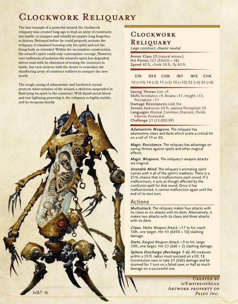 Steampunk Dnd Homebrew, Dnd Mechanic, Dnd Clockwork, Dnd Concept Art, Dnd Steampunk, 5e Monsters, Homebrew Monsters, Dnd Monster, Monster Manual