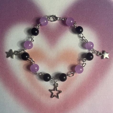 ✰ Emo Whismygoth Black and Purple Beaded Star... - Depop Purple And Black Bracelet, Aesthetic Purple And Black, Emo Bracelets, Purple Beaded Bracelets, Beaded Star, Aesthetic Purple, Bracelets Patterns, Purple Beaded, Purple Bracelet