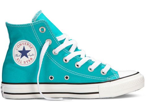 Converse Chuck Taylor All Star Turquoise High Top. Shoes Sneakers Converse, Blue High Tops, Blue Converse, Sneakers Converse, All Stars Converse, Star Shoes, Star Sneakers, Prom Shoes, Converse Sneakers