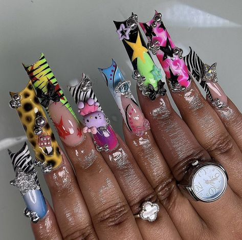 Junk Nails, Weak Nails, Hippie Nails, Punk Nails, Hard Nails, Ombre Acrylic Nails, Colored Acrylic Nails, Grunge Nails, Long Acrylic Nails Coffin