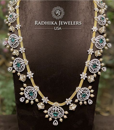 Radhika Jewellers Usa, Diamond Aaram, Kasulaperu Bangles, Radhika Jewellers, Diamond Haaram, Bottu Mala, Thali Chain, Jewellery Simple, Indian Diamond Jewellery