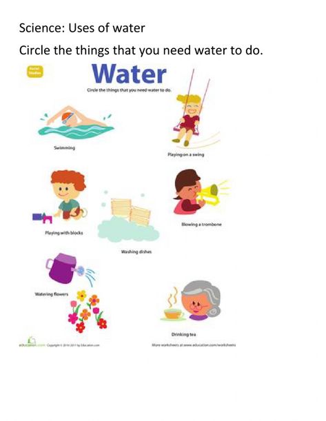 Water Theme Preschool, Water Activities Preschool, Uses Of Water, Water Worksheet, Preschool Worksheets Free Printables, English Worksheet, Social Studies Worksheets, Worksheets For Kindergarten, Reasoning Skills