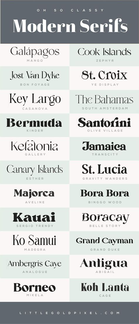 40 Modern Serif Fonts to Elevate Your Designs • Little Gold Pixel • In which I round up 40 modern serif fonts that make luxury and elegance accessible. For retro and sophisticated designs alike. Luxurious Fonts Typography, Rounded Serif Font, Graphic Design Fonts Free, Best Typography Fonts, Elegant Font Logo, Canva Serif Font, Fonts For Photoshop, Font Logo Design Ideas, Fonts For Design