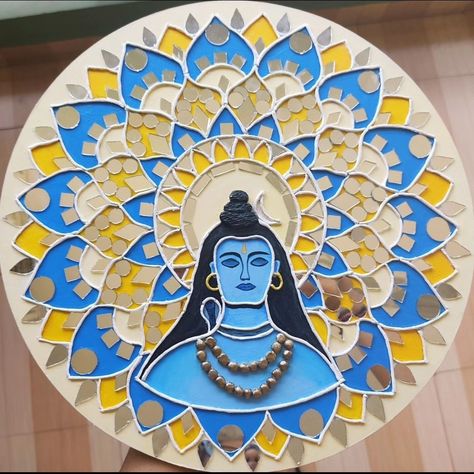 Lippan Art- Lord Shiva Painting🎨 Adiyogi Shiva Lippan Art, Ram Sita Lippan Art, Shivji Lippan Art, Shiv Parvati Lippan Art, Lord Shiva Lippan Art, Shiva Lippan Art, Lippon Art, Lipan Art, Painted Mirror Art