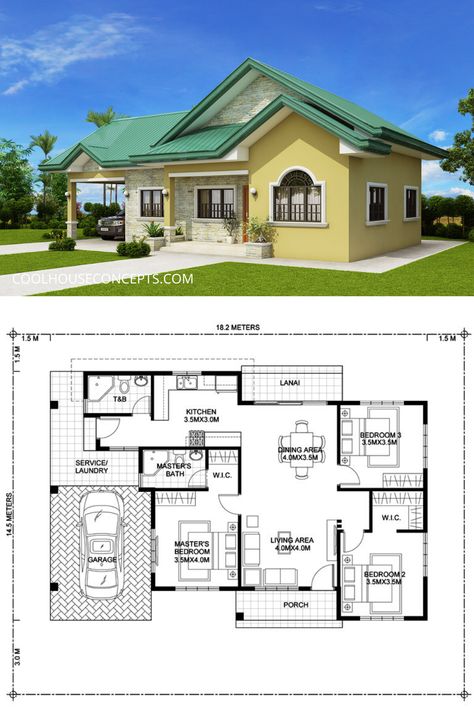 3 Bedroom Modern House Plans, Philippines Houses, 3 Bedroom Modern House, Cool House Plans, Philippines House, Modern Bungalow House Plans, Philippines House Design, Modern Bungalow House Design, Philippine Houses