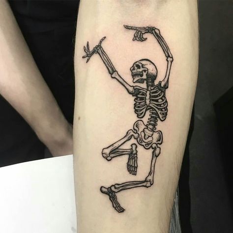 Dancing Skeleton Tattoo, Skeleton Drawing, Skeleton Tattoo, Devil Tattoo, Palm Tattoos, Skeleton Tattoos, Spooky Tattoos, Dancing Skeleton, R Tattoo