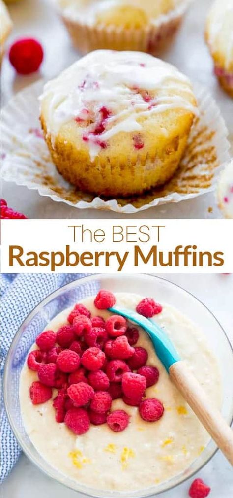 Delicious fluffy and moist Raspberry Muffins made with fresh or frozen raspberries, a hint of lemon, and a simple glaze on top. via @betrfromscratch Lemon Peel Uses, Raspberry Muffin Recipes, Raspberry Bread, Lemon Raspberry Muffins, Raspberry Desserts, Raspberry Muffins, Frozen Raspberries, Raspberry Recipes, Lemon Muffins