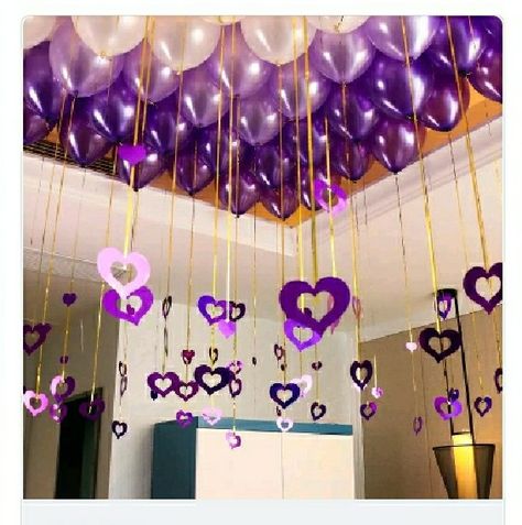 Surprise Birthday Decorations, Purple Birthday Party, Birthday Decorations At Home, Birthday Room Decorations, Anniversaire Diy, Elegant Birthday Party, Wedding Background Decoration, Simple Birthday Decorations, Diy Bachelorette Party