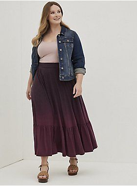 Plus Size - Tiered Maxi Skirt - Signature Jersey Dip Dye Purple - Torrid Purple Skirts, Spring Business Casual, Mom Wardrobe, Long Skirt Summer, Peasant Skirt, Long Skirt Outfits, Outfits Modest, Purple Dresses, Accessory Ideas