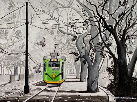 Acrylic on canvas 12”/16” Kolkata Tram, Urban Sketching, Kolkata, Acrylic On Canvas, Drawing Ideas, Original Artwork, Drawings, Canvas, Quick Saves