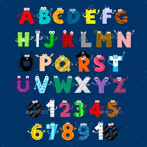 Alphabet and Numbers Monster Cartoon Characters by jacklooser | GraphicRiver Alphabet Design Creative, Abc Monsters, Alphabet Characters, Abc Animals, Paper Fruit, Monster Cartoon, School Kids Crafts, Hand Lettering Practice, S Alphabet