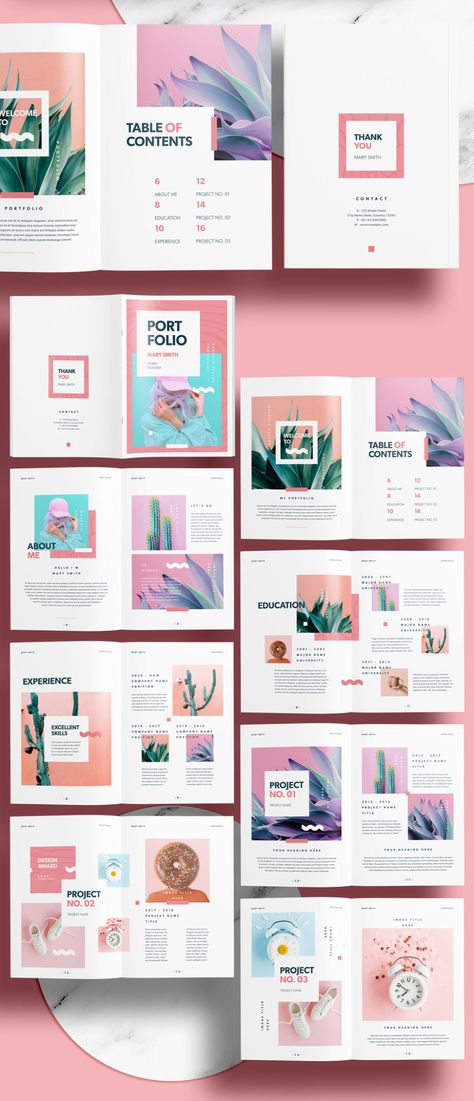 A Fresh Portfolio Template for Adobe InDesign Graphic Design Moodboard Layout, Portfolio Packaging Design, Portfolio Design Marketing, Graphic Portfolio Design Ideas, Portfolio Print Design, Portfolio Design For Graphic Designer, Logo Designer Portfolio, Designer Portfolio Ideas, Marketing Portfolio Design