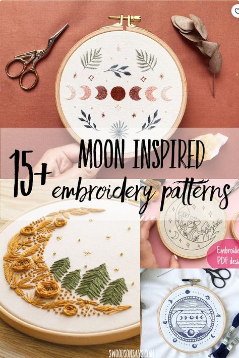 Floss Embroidery Ideas, Embroidery Learning Pattern, Embroidered Patterns Free, Beginner Embroidery Projects Simple, Embroidery Ideas For Beginners Projects, Back Of Embroidery Project, Moon Embroidery Pattern Free, Embroidery Beginner Pattern Free, Free Embroidery Patterns Hand