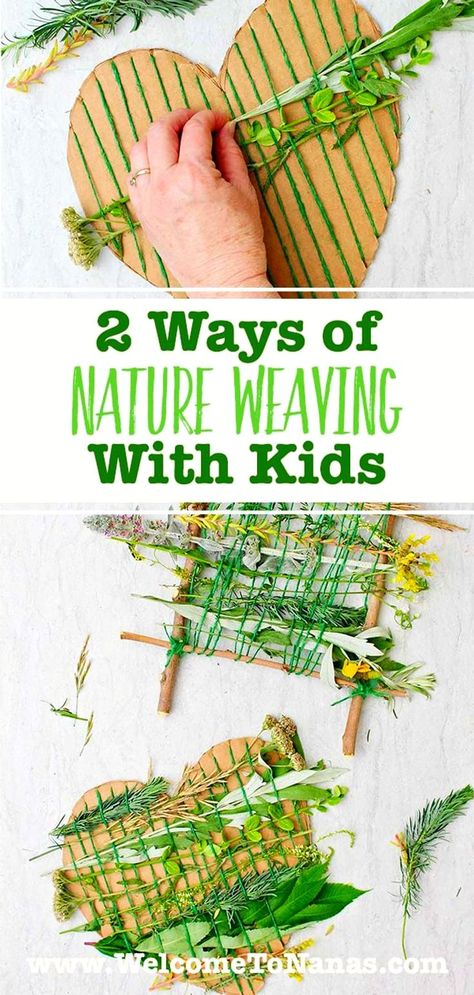 Weaving With Kids, Pine Cone Crafts For Kids, Nature Weaving, Nature Crafts Kids, Forest School Activities, Scout Camp, Weaving For Kids, Cone Crafts, Nature Science